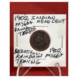 1902 Indian Head Cent Beautiful Rainbow Toning MS6