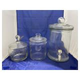 2 - Clear Glass Canisters w/Lids & Clear Glass