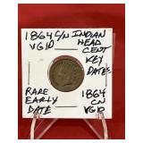 1864 CN Indian Head Cent Rare Early Semi Key Date