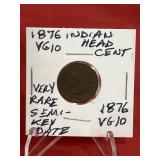 1876 Indian Head Cent Rare Semi-Key Date VG10