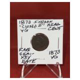 1873 ï¿½Closed 3ï¿½ Indian Head Cent Rare Semi-Key Dat