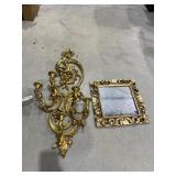 Gold Framed Wall Mirror 14'x14' & Candelabra