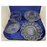 3 Clear Glass Bowls & Deviled Egg Tray