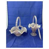 2 - Fenton Pink Iridescent Glass Baskets
