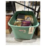 Assorted Books in Plastic Bin