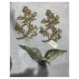 Metal Eagle Wall Dï¿½cor & 2 Goldtone Wall Dï¿½cor