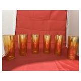 6 - Amber Carnival Glass Tumblers