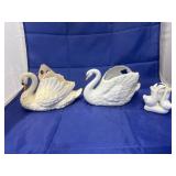 3 - Porcelain Swan Planters
