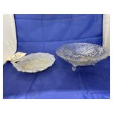 Clear Glass Footed Bowl & Glass Tray