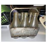 6 - Pepsi Glass Bottles in Vintage Metal Carrier