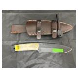 Ipak 5-1/2' Fixed Blade Knife w/Leather Sheath