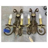 Pair Vintage 17' Art Deco 2-Light Wall Sconces