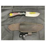 4' Fixed Blade Knife w/Leather Sheath - Compass