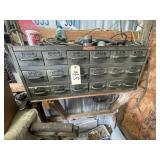 Vintage 18-Drawer Metal Box w/Contents