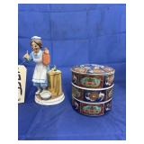 3 - Oriental Stacking Bowls & Nurse Figurine