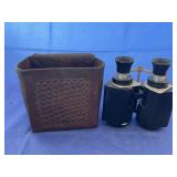 Pair Vintage Binoculars in HH Heiser Leather Case