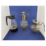 3 - MCM Glass Atomic Carafes & 3 Stands