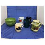 6 - Coffee Mugs & 4 Plastic Bowls