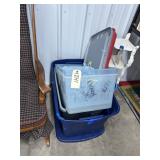4 - Plastic Totes w/Lids & Moving Blanket