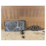 "Open" Plastic Sign 19"x10" & Cast Iron Dï¿½cor