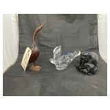 Wooden Swan - Elephant Sculpture - Glass Bird
