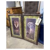 2 Pcs - Framed Wall Art - Big Cats 14"x24"
