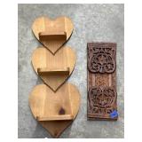 Carved Wooden Dï¿½cor & 3-Tiered Wooden Shelf