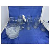 3 - Clear Glass Bowls - Tumblers - Handled Jars
