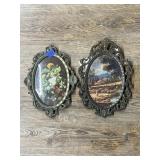 2 - Oval Gold Toned Framed Art 6'x9' & Smaller