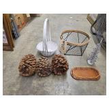Metal Wire Basket - Wicker Basket - Pine Cones