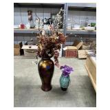 2 - Vases w/Faux Flowers 20"H & smaller