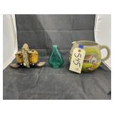 Painted Stoneware Pitcher - Glass Bud Vase