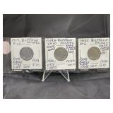 1919 PDS (3) Buffalo Nickels Rare Early Date Year