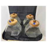 4 - Glass Canisters w/Wooden Lids