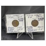 1921 PS (2) Wheat Cents Rarer Early Date Year Set