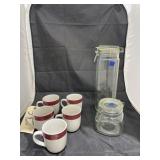 7 Pcs - Gibson Coffee Mugs - 2 Glass Canisters