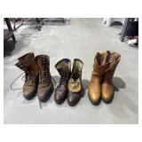 3 Pr Justin Boots - Soft Toe - Sz 8-1/2 - 9-1/2