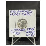 1955 Roosevelt Silver Dime Premium BU MS69++