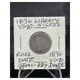 1896 Liberty ï¿½Vï¿½ Nickel Rare Date Semi Key VG10