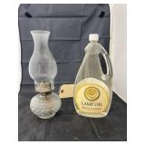 Clear Glass Oil Lamp w/Chimney & Lamp Oil
