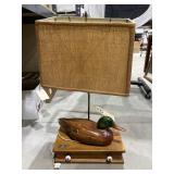 Wood Carved Duck Table Lamp w/Shade