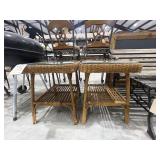 Pair Wicker Glass Topped Side Tables