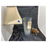 Table Lamp - Clear Glass Vase - Carved Elephant