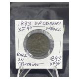 1893 Un Centavo Mexico Rare XF40
