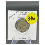 1940-D Jefferson Nickel V Fine