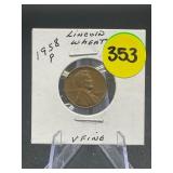 1958-P Lincoln Wheat Cent V Fine
