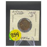 1958-D Lincoln Wheat Cent V Fine