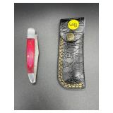Folding Knife Damascus Steel Leather Holster