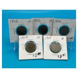 2 - 1906 2 - 1909 & 1 - 1912 V Nickels