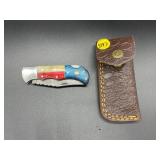 Folding Knife w/Leather Sheath